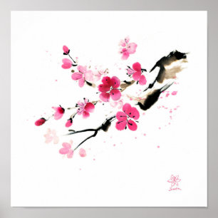 Poster Fleur de Sakura. Peinture