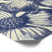Poster Fleur de style antique bleu floral (Coin)