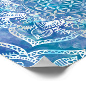 Poster Fleur de vie à Lotus - Aquarelle Bleu (Coin)