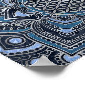 Poster Fleur de vie à Lotus - Cristal bleu et argent (Coin)