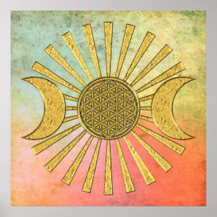 Poster Fleur de vie avec la lune