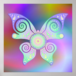 Poster Fleur de vie / Blume des Lebens - papillon