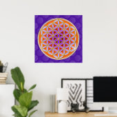 Poster Fleur de vie - Bouton Style violet orange (Bureau à domicile)