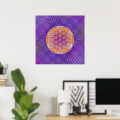 Poster Fleur de vie - Bouton Style violet orange (Bureau à domicile)