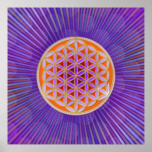 Poster Fleur de vie - Bouton Style violet orange (Devant)