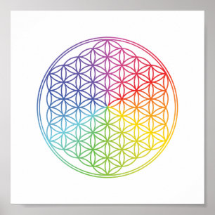Poster Fleur de Vie - Motif Arc-en-ciel de Géométrie Sacr