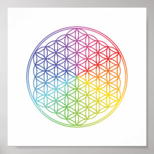 Poster Fleur de vie - motif géométrique - couleur arc-en-