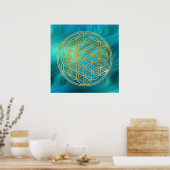 Poster Fleur De Vie | or, ondes bleues (Cuisine)