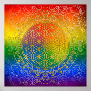 Poster Fleur de vie - Ornement Arc-en-ciel or