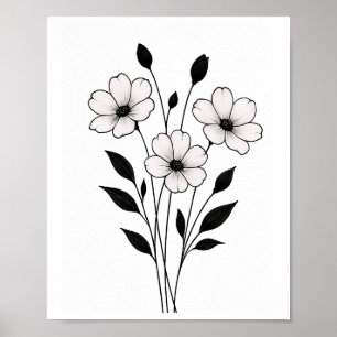 Poster Fleur d'encre minimaliste Art floral abstrait en n