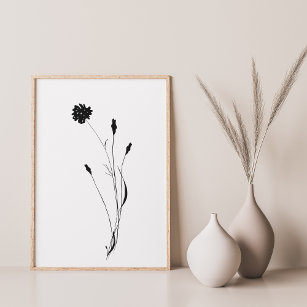 Poster Fleur d'encre minimaliste Art floral Abstrait en n