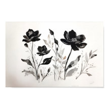 Fleur d'encre noire Aquarelle