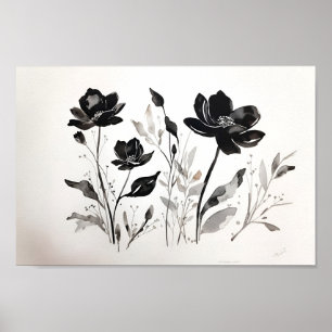 Poster Fleur d'encre noire Aquarelle