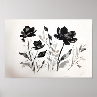 Poster Fleur d'encre noire Aquarelle
