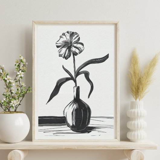 Poster Fleur d'encre noire minimaliste