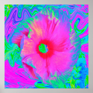 Poster Fleur d'Hibiscus rose et rouge psychédélique