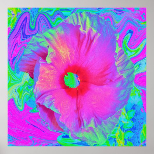 Poster Fleur d'Hibiscus rose et rouge psychédélique (Devant)
