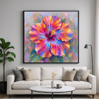Poster Fleur d'Hibiscus Vibrante - Art Impressionniste