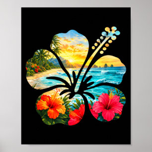 Poster Fleur d'hibiscus vintage plage été aloha
