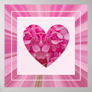 Poster Fleur d'hortensia rose de printemps fleuri Cœur en