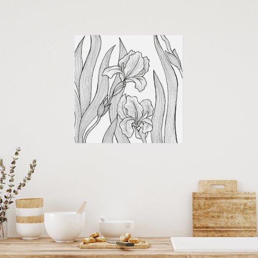 Poster Fleur d'Iris conçue à l'encre noire (Cuisine)