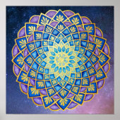 Poster Fleur dorée bleu violet Mandala Galaxy (Devant)