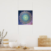 Poster Fleur dorée bleu violet Mandala Galaxy (Cuisine)