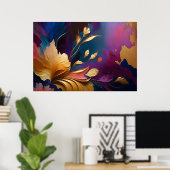 Poster Fleur dorée – Composition florale abstraite (Bureau à domicile)