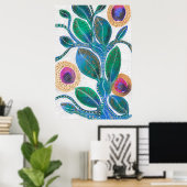 Poster Fleur du désert, aquarelle mélange média original (Bureau à domicile)