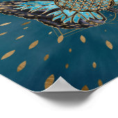 Poster Fleur du papillon de vie - Pierre bleue et or (Coin)