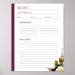 Poster Fleur élégante de la cuisine de recette vierge