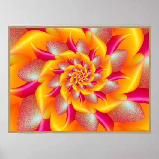 Poster Fleur en spirale rose et jaune (Devant)