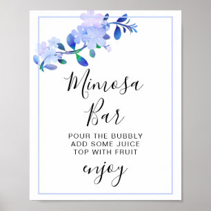 Poster fleur et feuilles de style aquarelle bleu poussiér