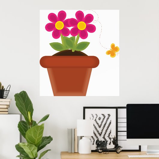 Poster Fleur et papillon pointillés (Bureau à domicile)