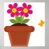 Poster Fleur et papillon pointillés (Devant)