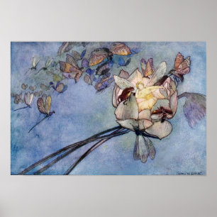 Poster Fleur et papillons de Warwick Goble
