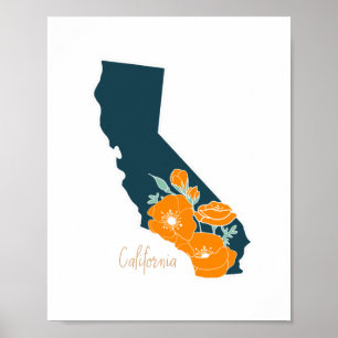 Poster Fleur étatique de Californie Poppy Silhouette flor