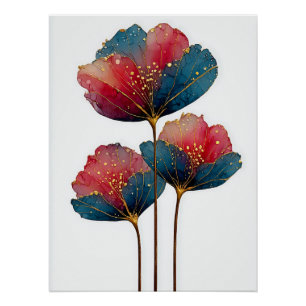 Poster Fleur Éthérée : Pétales Cramoisi et Cobalt