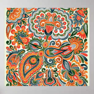 Poster Fleur Ethnique Ukrainienne, Marque Dessinée À La M
