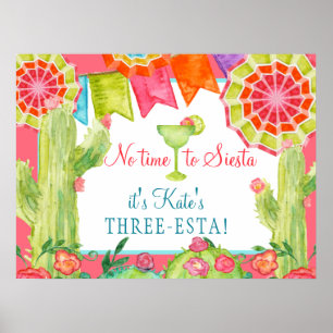 Poster Fleur Fiesta Cactus 3e fête d'anniversaire