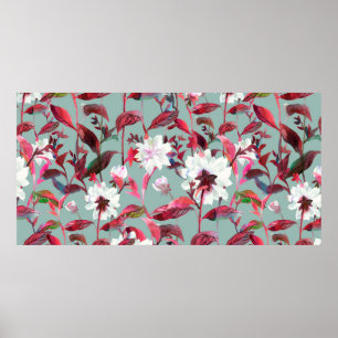 Poster Fleur florale. Aquarelle fleurs motif sans couture