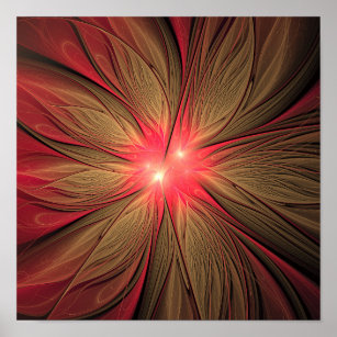 Poster Fleur fractale de fansy rouge