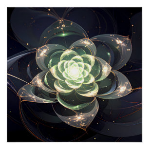 Poster Fleur fractale verte éthérée Mur cosmique mystique