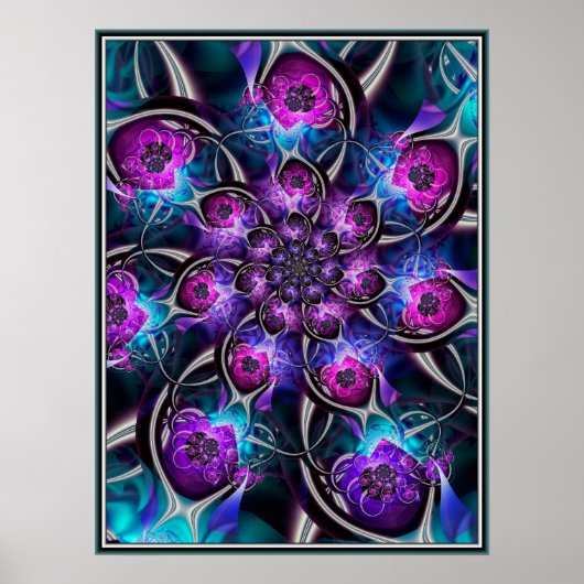 Poster Fleur fractale violette et bleue (Devant)