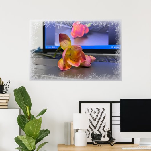Poster Fleur Freesia sur le clavier (Bureau à domicile)