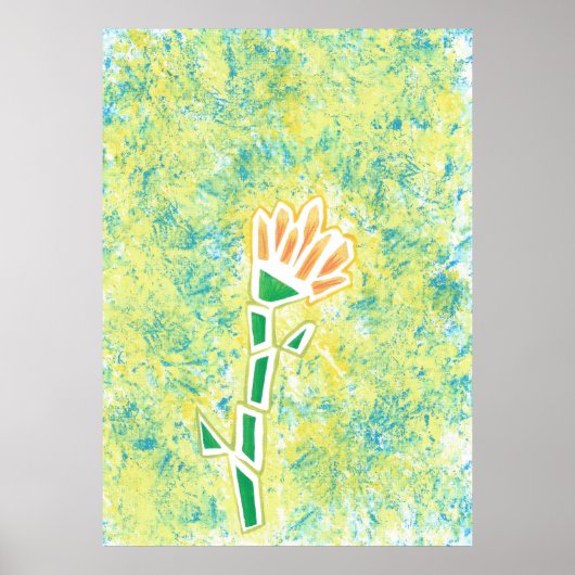 Poster Fleur géométrique orange sur fond abstrait (Devant)