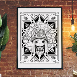 Poster Fleur Gnome Mandala Couleur adulte