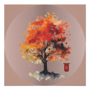 Poster Fleur japonaise avec Kanji