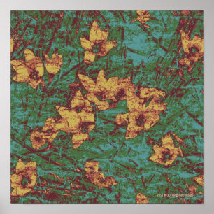 Poster Fleur jaune contre motif de camouflage feuille