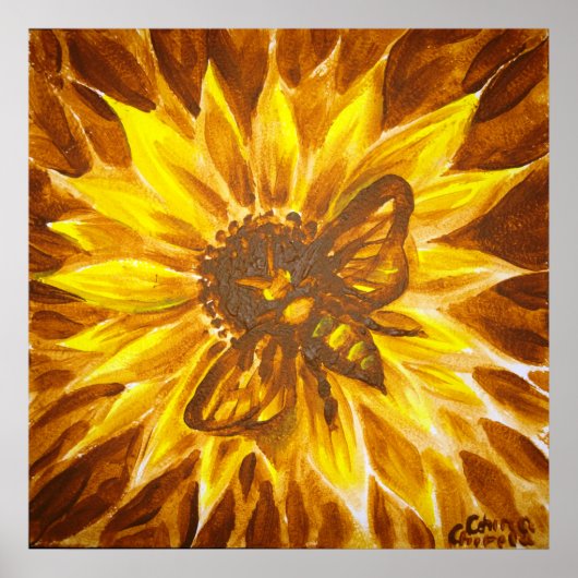 Poster Fleur jaune et abeille (Devant)